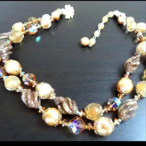 *RARE* STUNNING VINTAGE ESTATE SIGNED VENDOME GLASS DBL 16" NECKLACE - Picture 1 of 2